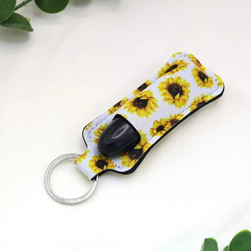 Sunflower Patterned Lip Balm/Lipstick Holder Keychain. NEW!